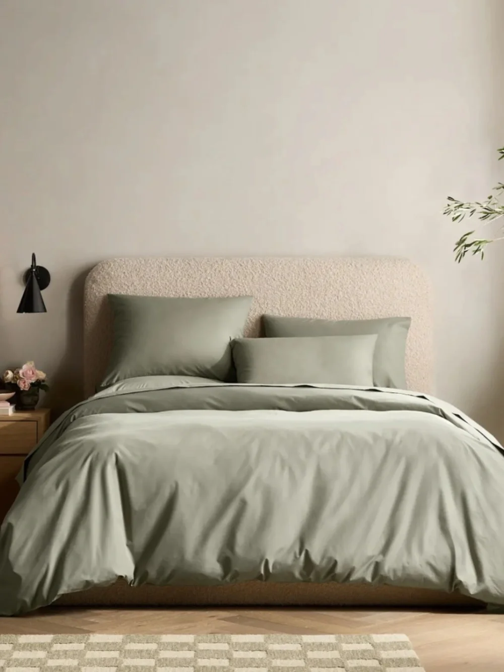 Organic Crisp Percale Duvet Cover Set King / cal king green dried sage